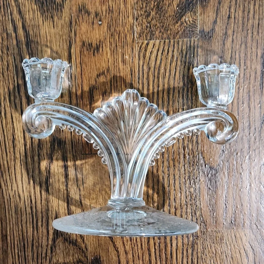 Tiffin Franciscan Cherokee Rose Etched Double Candleholder‎ Taper GORGEOUS!